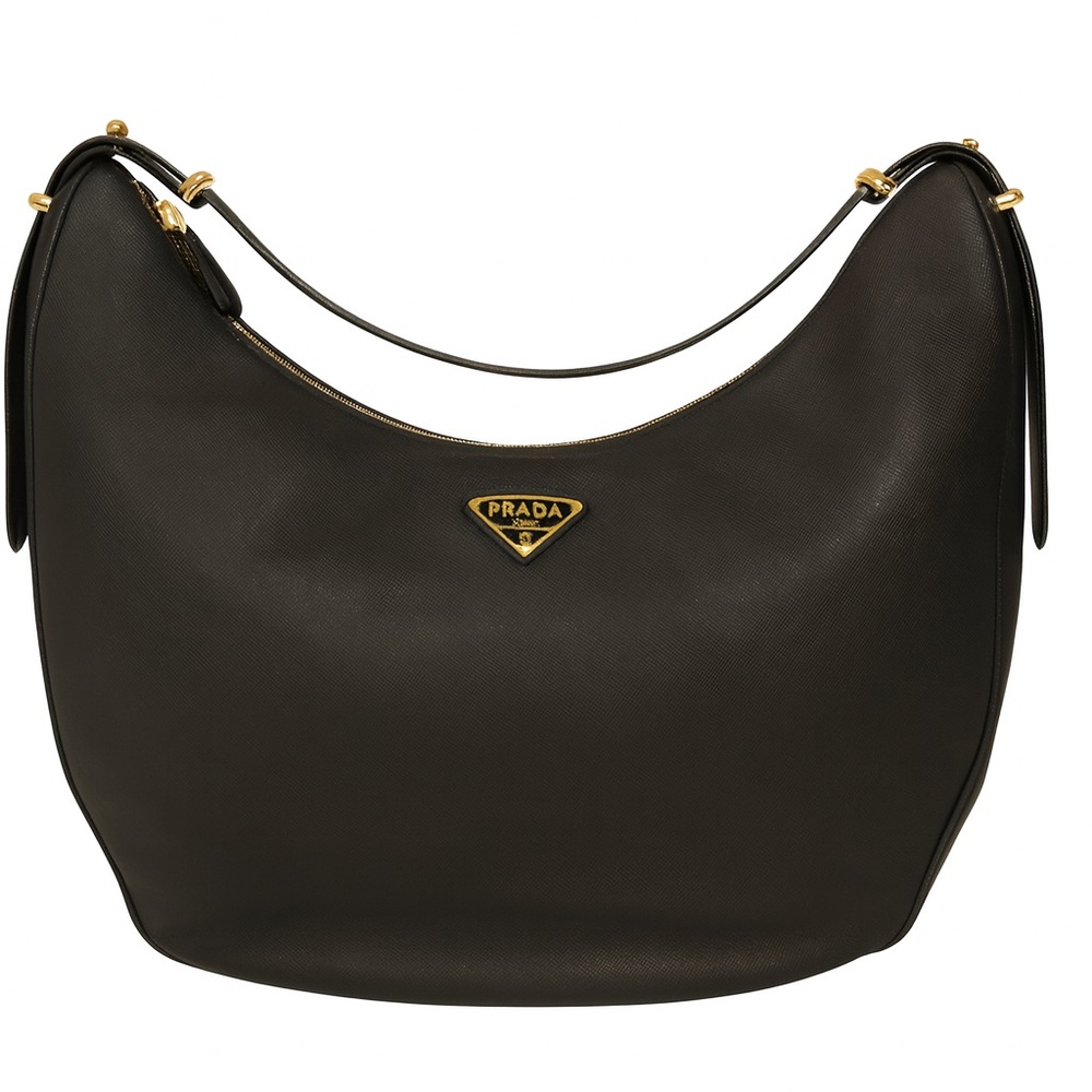 Prada Arque Large Black Leather Shoulder Bag